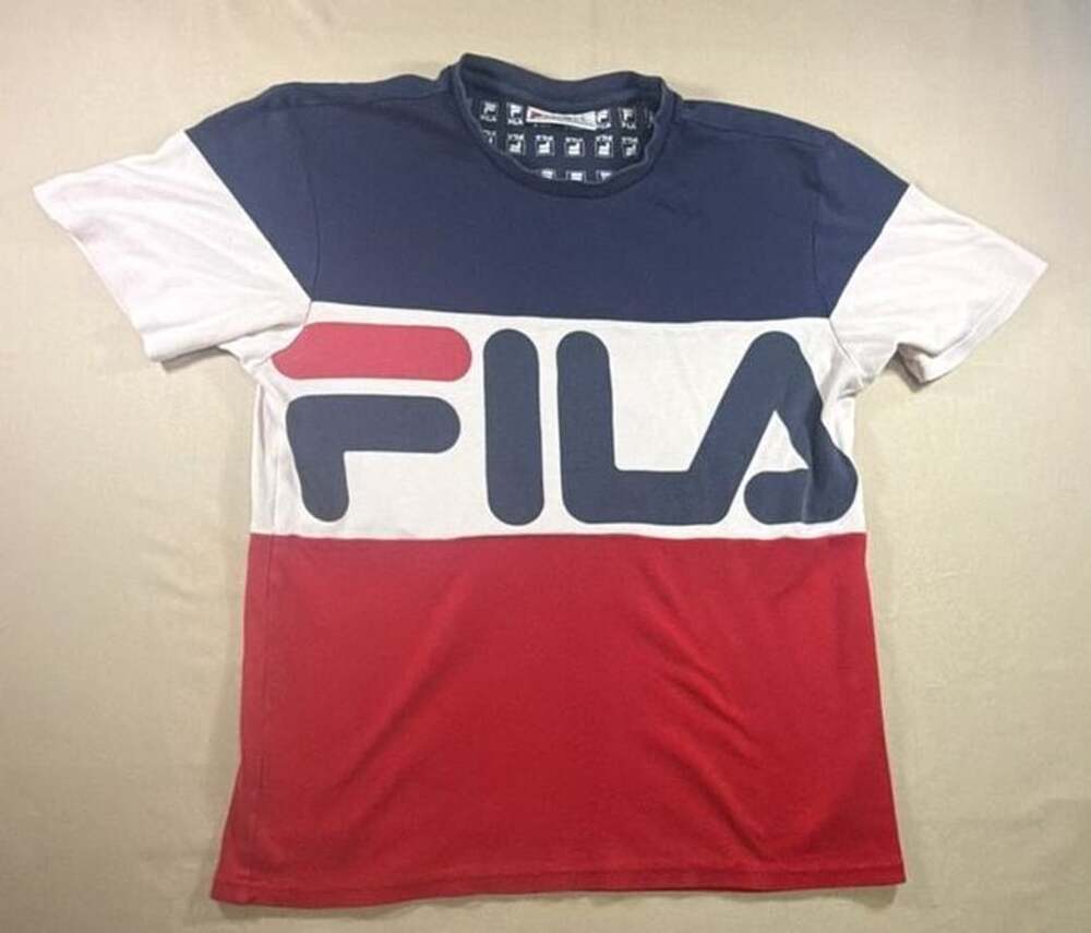 Fila Colorblock Logo Graphic T-Shirt Blue White Red Size M
